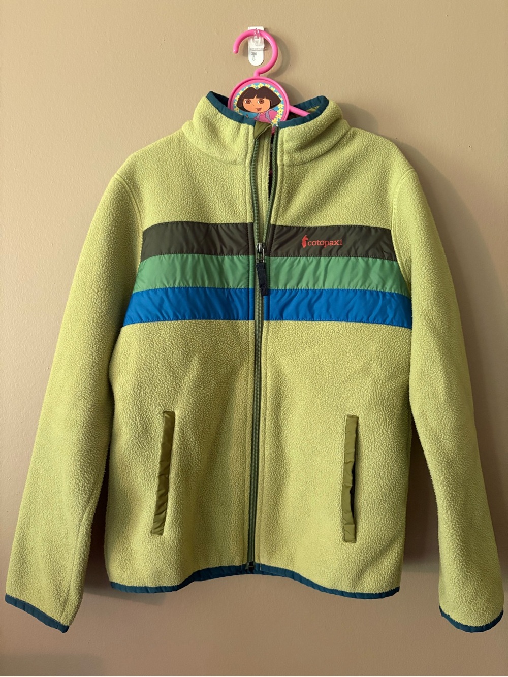 cotopaxi Lime Green Kids Puffer-Striped Fleece Jacket - Picture 1 of 2